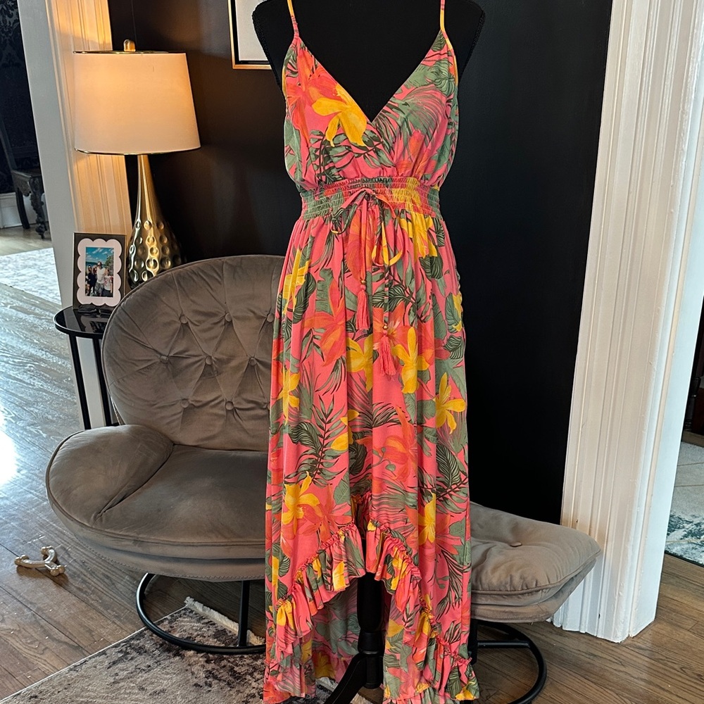 New Look Pink yellow tropical summer dress Junior L